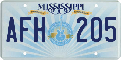 MS license plate AFH205