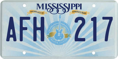 MS license plate AFH217