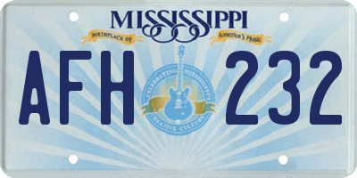 MS license plate AFH232