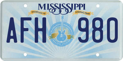 MS license plate AFH980