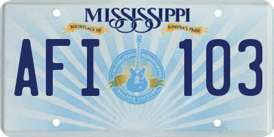 MS license plate AFI103