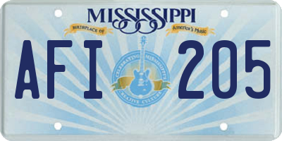 MS license plate AFI205