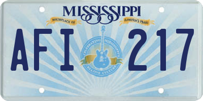 MS license plate AFI217