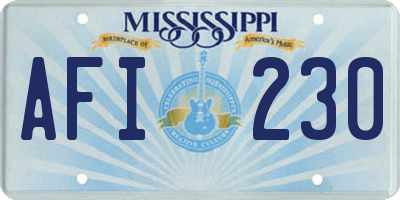MS license plate AFI230