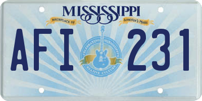MS license plate AFI231