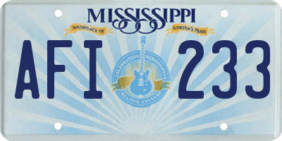 MS license plate AFI233