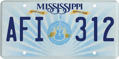 MS license plate AFI312