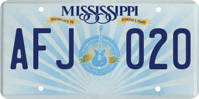 MS license plate AFJ020