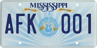 MS license plate AFK001