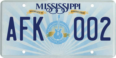 MS license plate AFK002