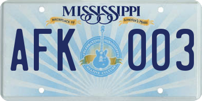 MS license plate AFK003