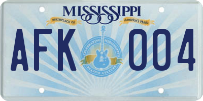 MS license plate AFK004