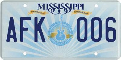 MS license plate AFK006