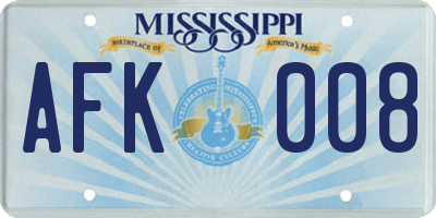 MS license plate AFK008