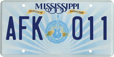 MS license plate AFK011