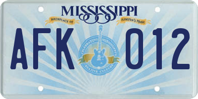 MS license plate AFK012