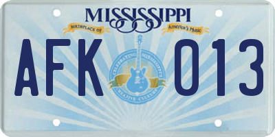 MS license plate AFK013