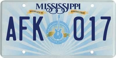 MS license plate AFK017