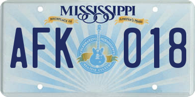 MS license plate AFK018