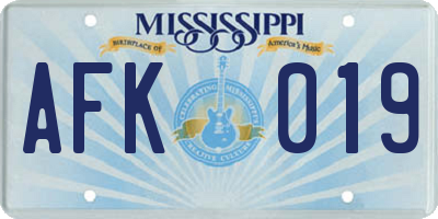 MS license plate AFK019