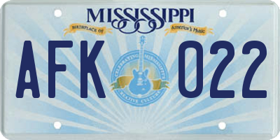 MS license plate AFK022