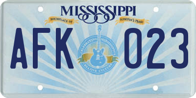 MS license plate AFK023