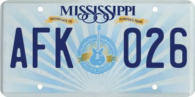MS license plate AFK026