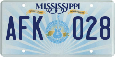 MS license plate AFK028