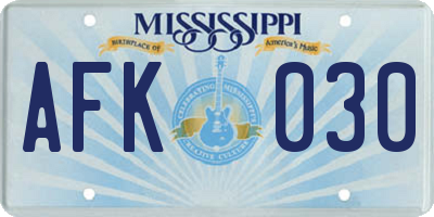 MS license plate AFK030