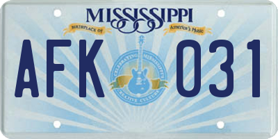 MS license plate AFK031