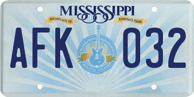 MS license plate AFK032