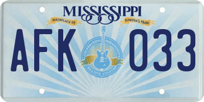 MS license plate AFK033