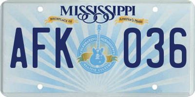 MS license plate AFK036