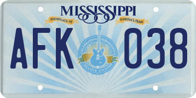 MS license plate AFK038