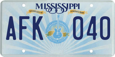 MS license plate AFK040