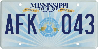 MS license plate AFK043