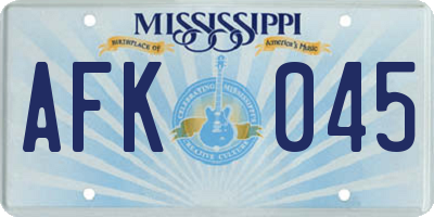 MS license plate AFK045