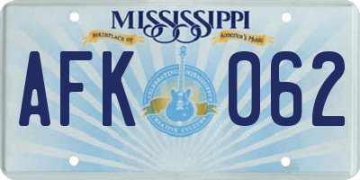 MS license plate AFK062