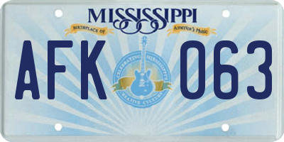 MS license plate AFK063