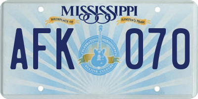 MS license plate AFK070