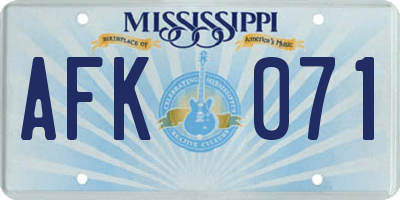 MS license plate AFK071