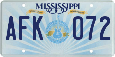 MS license plate AFK072
