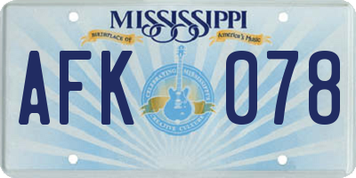 MS license plate AFK078