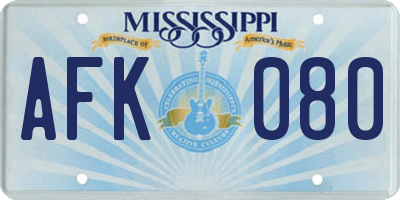 MS license plate AFK080