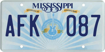 MS license plate AFK087
