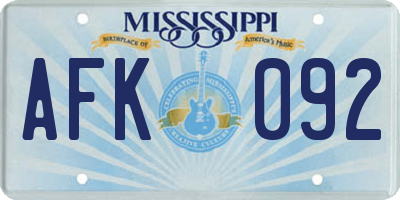 MS license plate AFK092