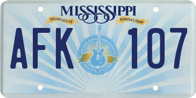 MS license plate AFK107