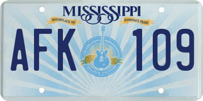 MS license plate AFK109