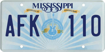MS license plate AFK110