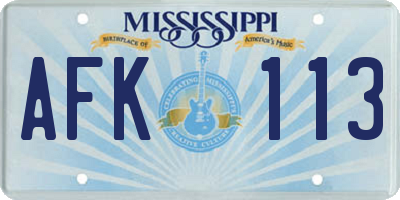 MS license plate AFK113